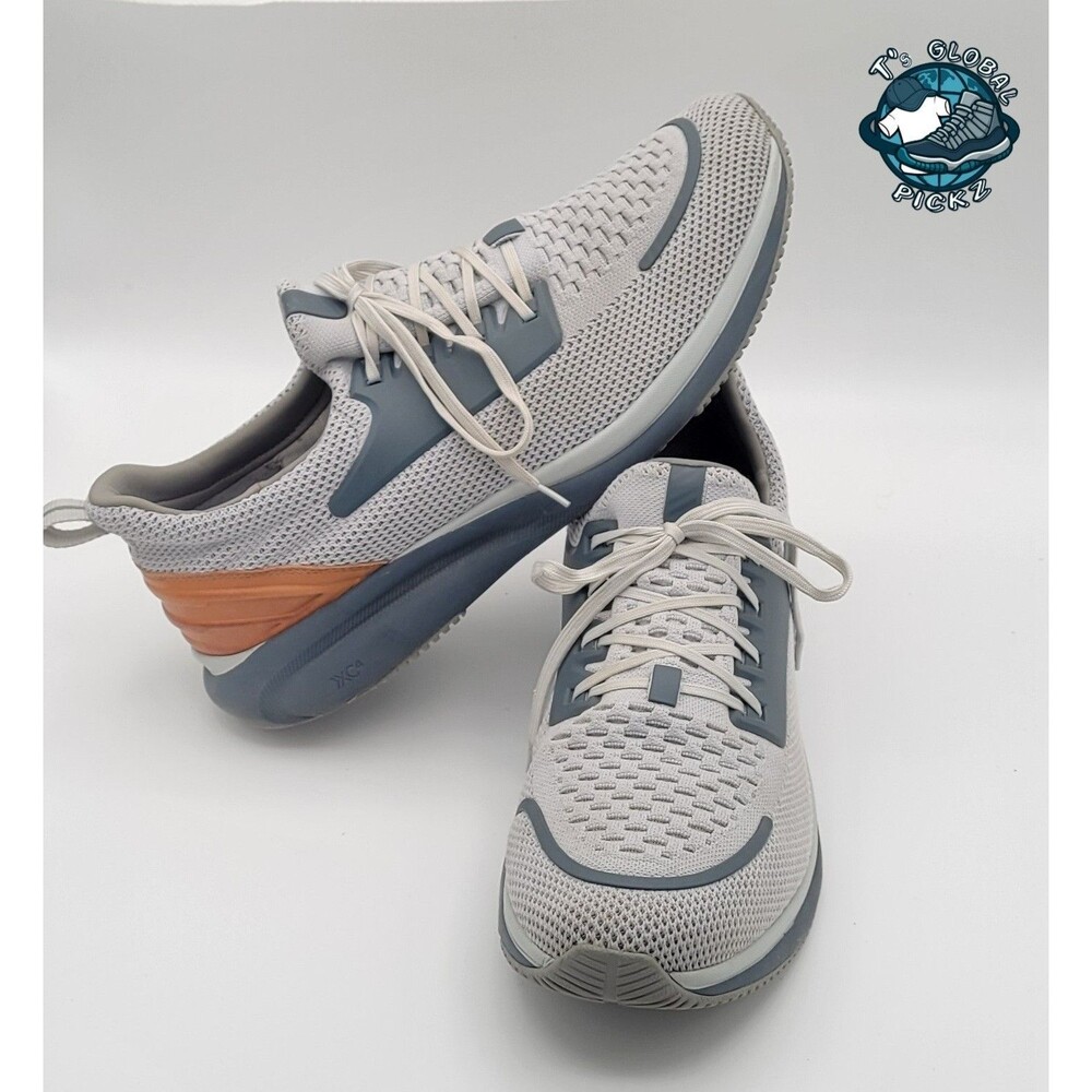 Johnston & Murphy Cream and Blue Knit Sneakers with Orange Accent